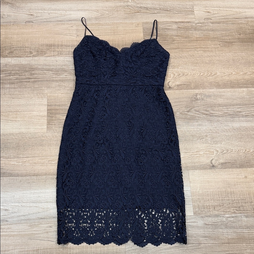 J. Crew Elegant Navy Spaghetti Strap Lace Dress, Size 6